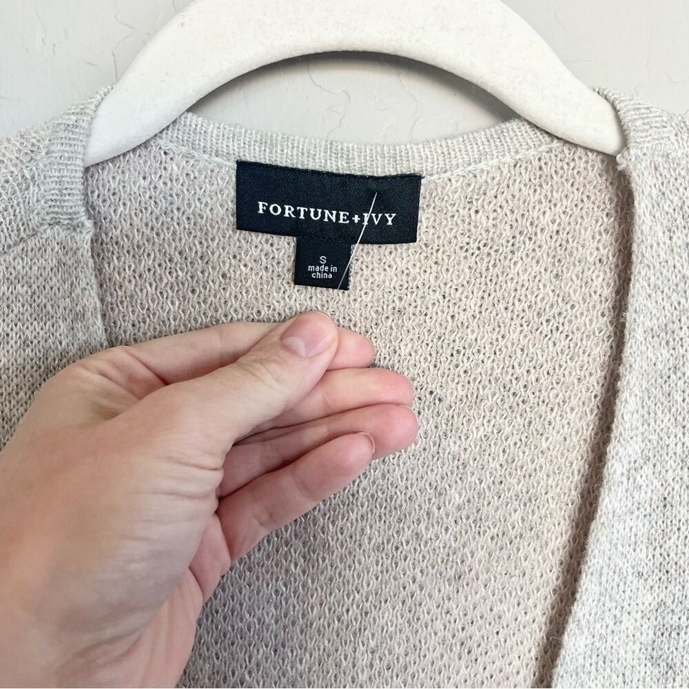 Fortune + Ivy Duster Cardigan Striped Open Front Pockets Knit Sweater S - Picture 7 of 9